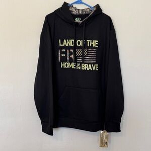 Mossy Oak Hoodie XL Black Embroidered Logo American Flag Camo Pocket Drawstring